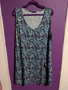 💜 Ofeefan Navy Floral Midi Tank V-Neck Dress Pockets 3X 22 24